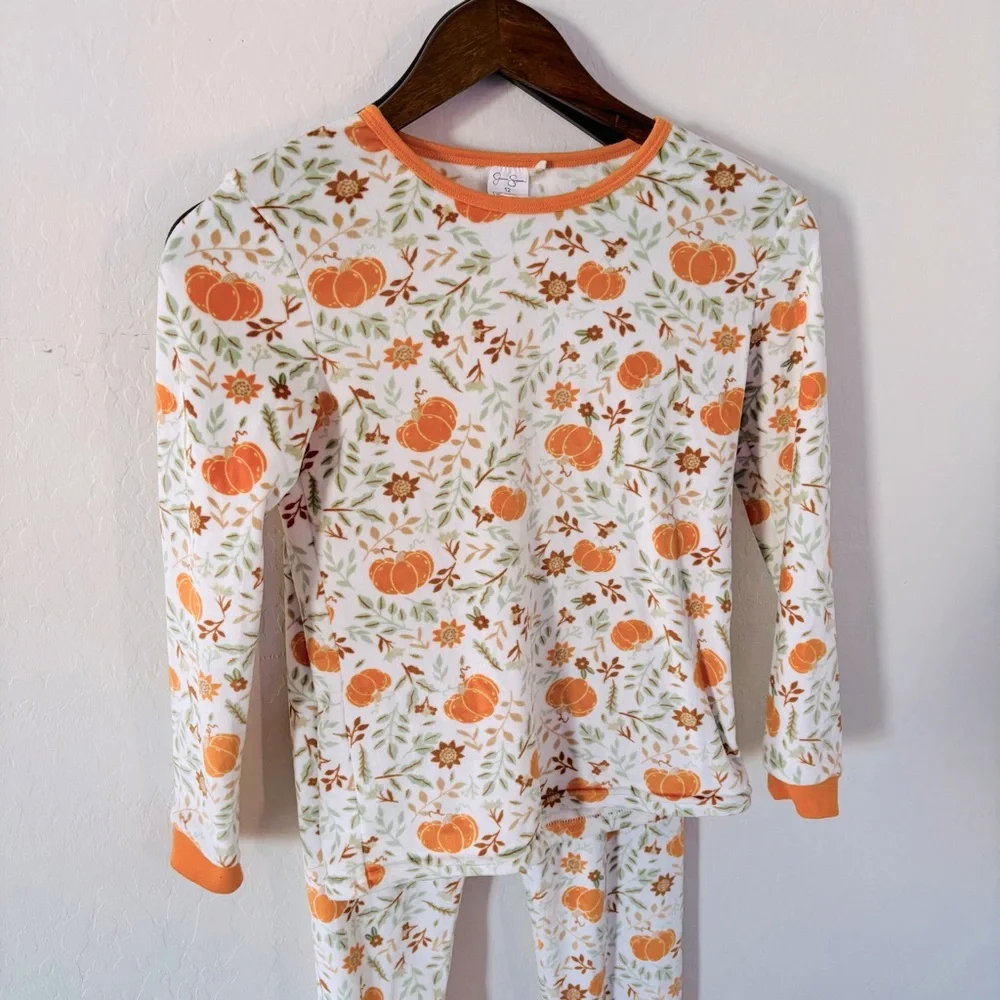 Jessica Simpson Girl Pajama Set with Orange Pumpkin Print Fall Halloween Size 12